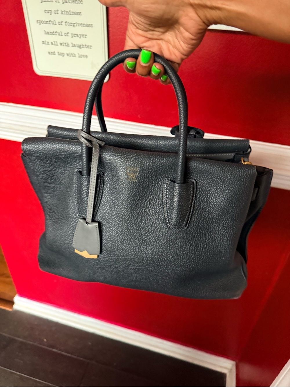 MCM gray  Pebbled Leather Top-Handle Satchel